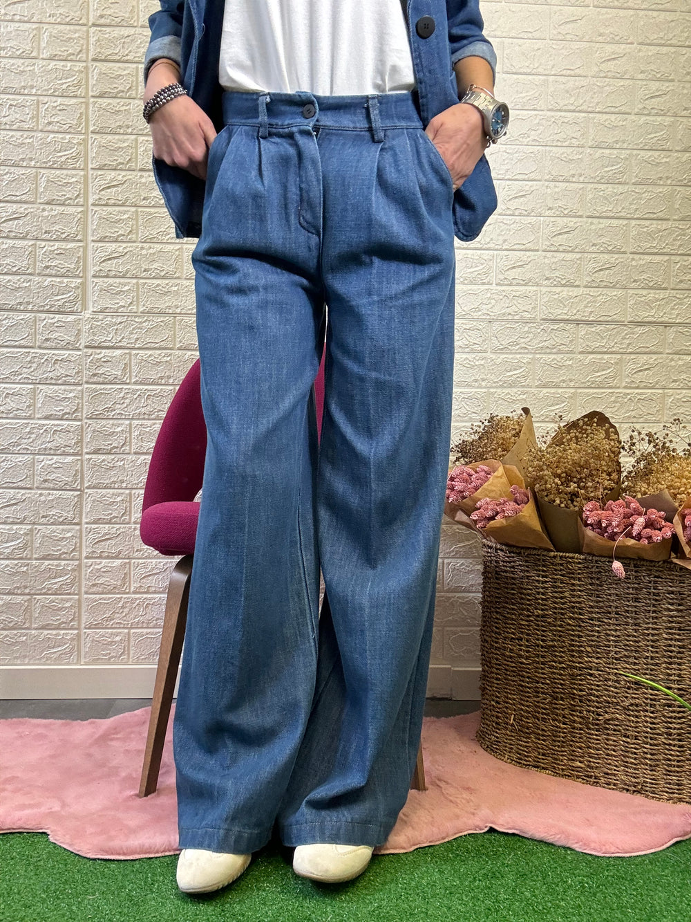 Nuovo jeans palazzo in tela denim