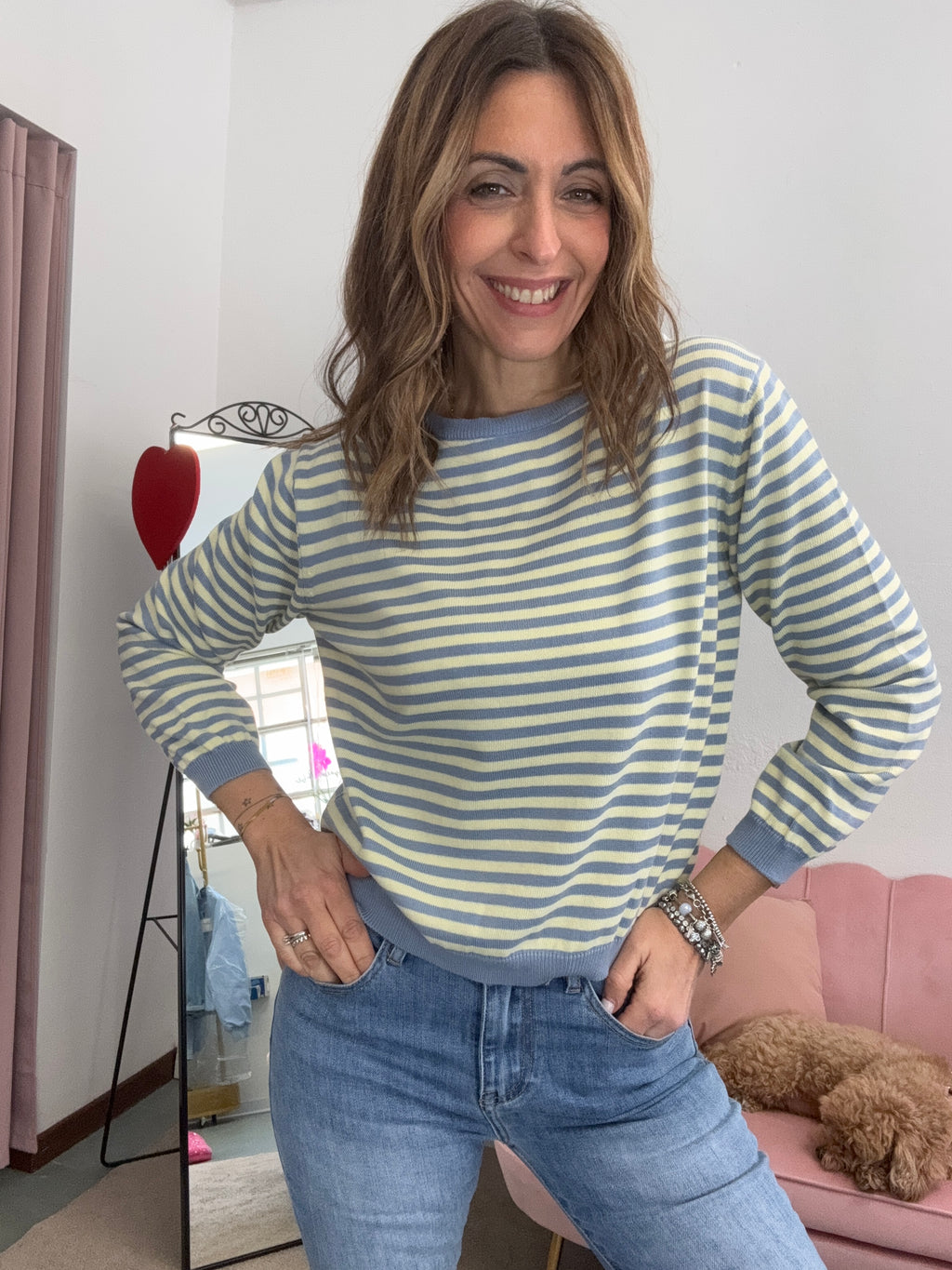 Il pull rigato cotonato