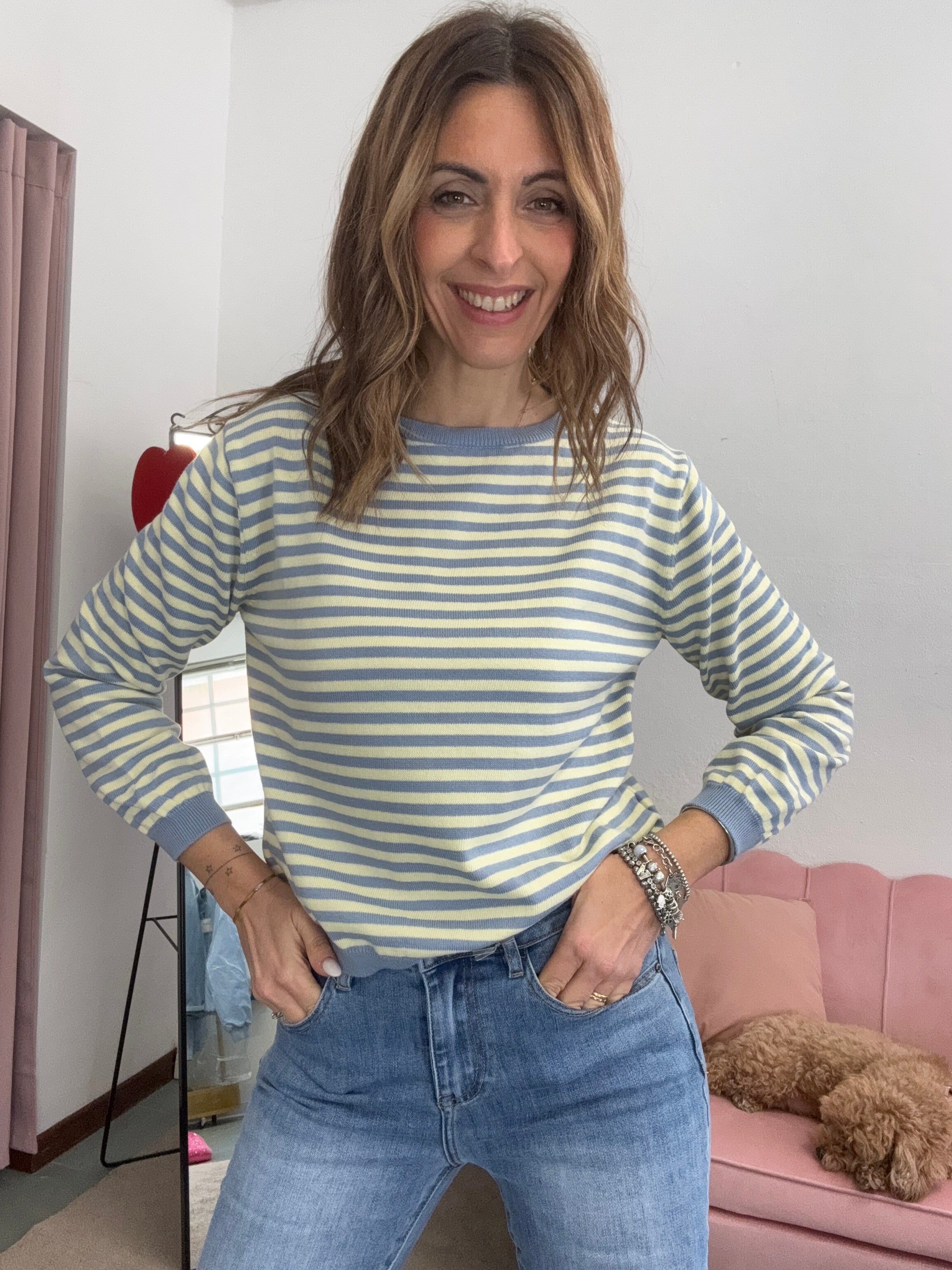 Il pull rigato cotonato