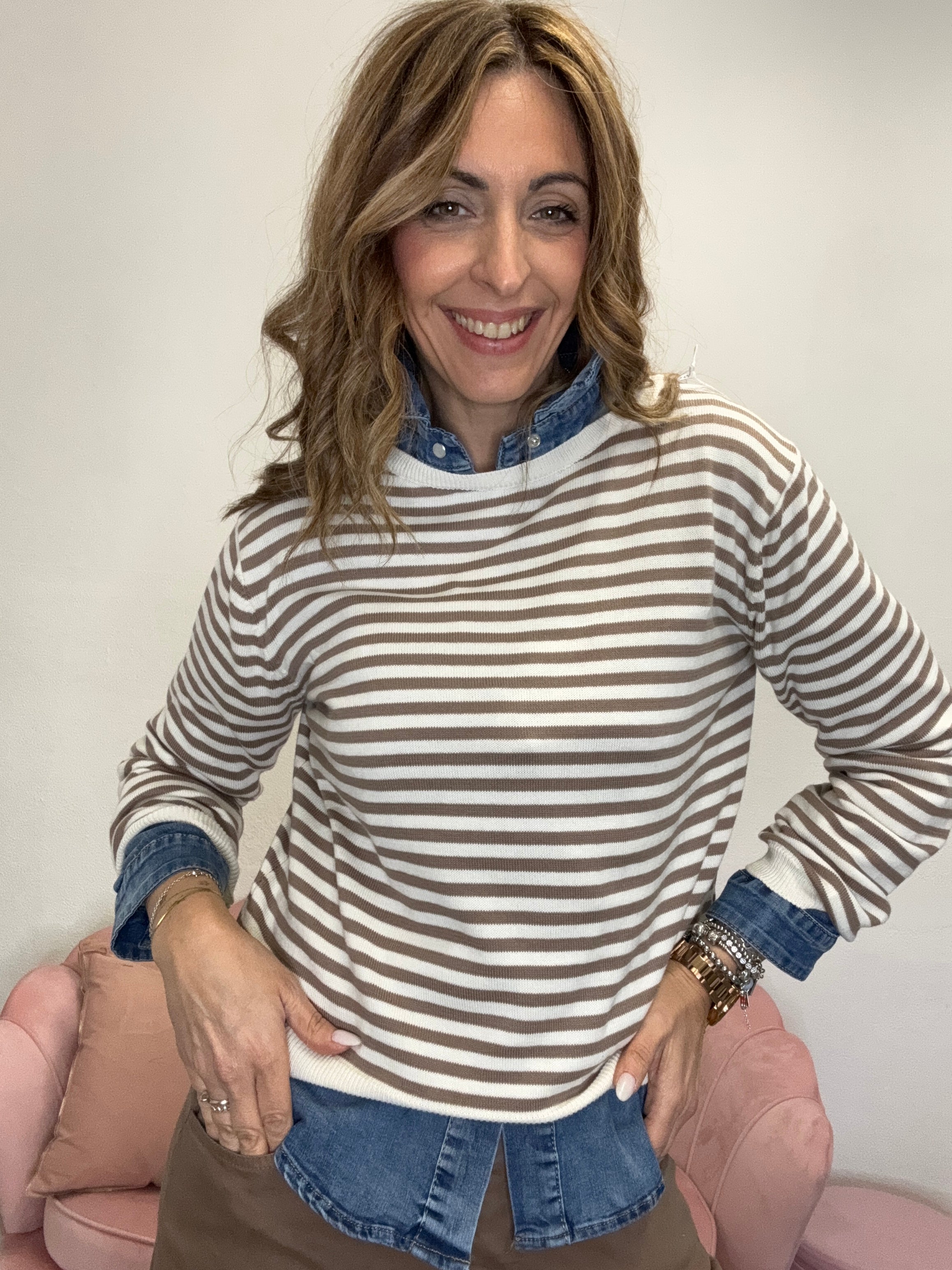 Il pull rigato cotonato