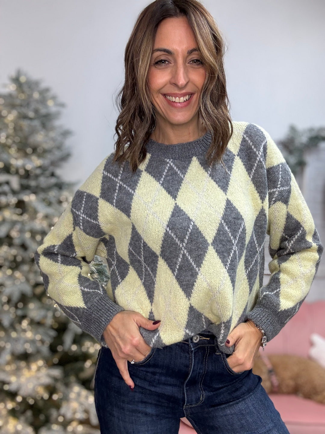 Pull Losanna grigio e giallo