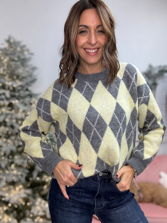 Pull Losanna grigio e giallo