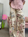 Il pantalone in lino fiori di pesco