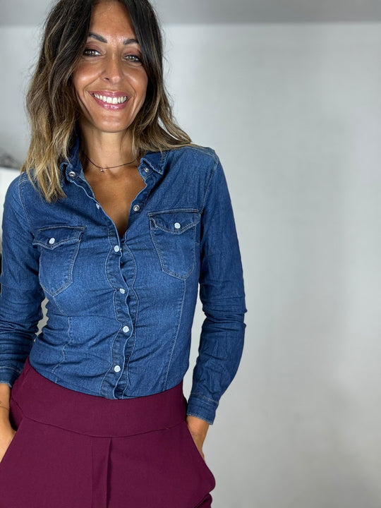 La camicia in denim coi bottoni click