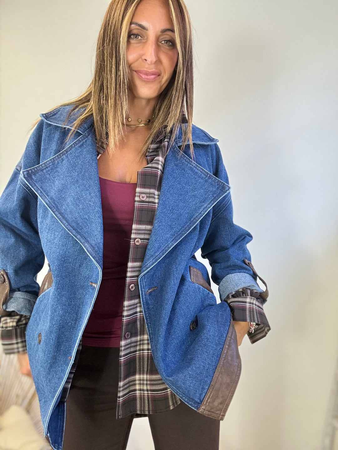 Il blazer Denim profili ecopelle