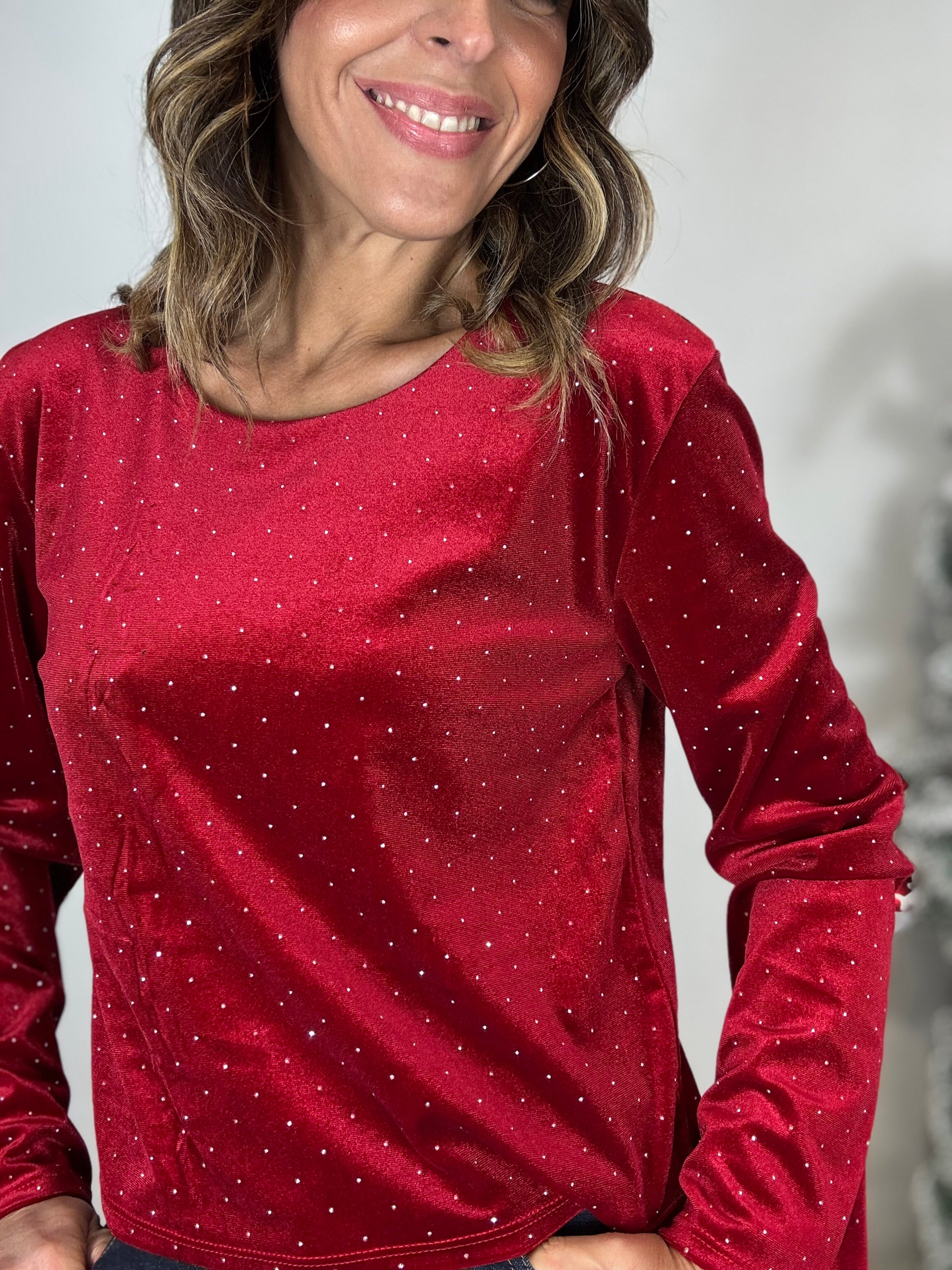 La camicia in velluto con gli strasse e il fiocco