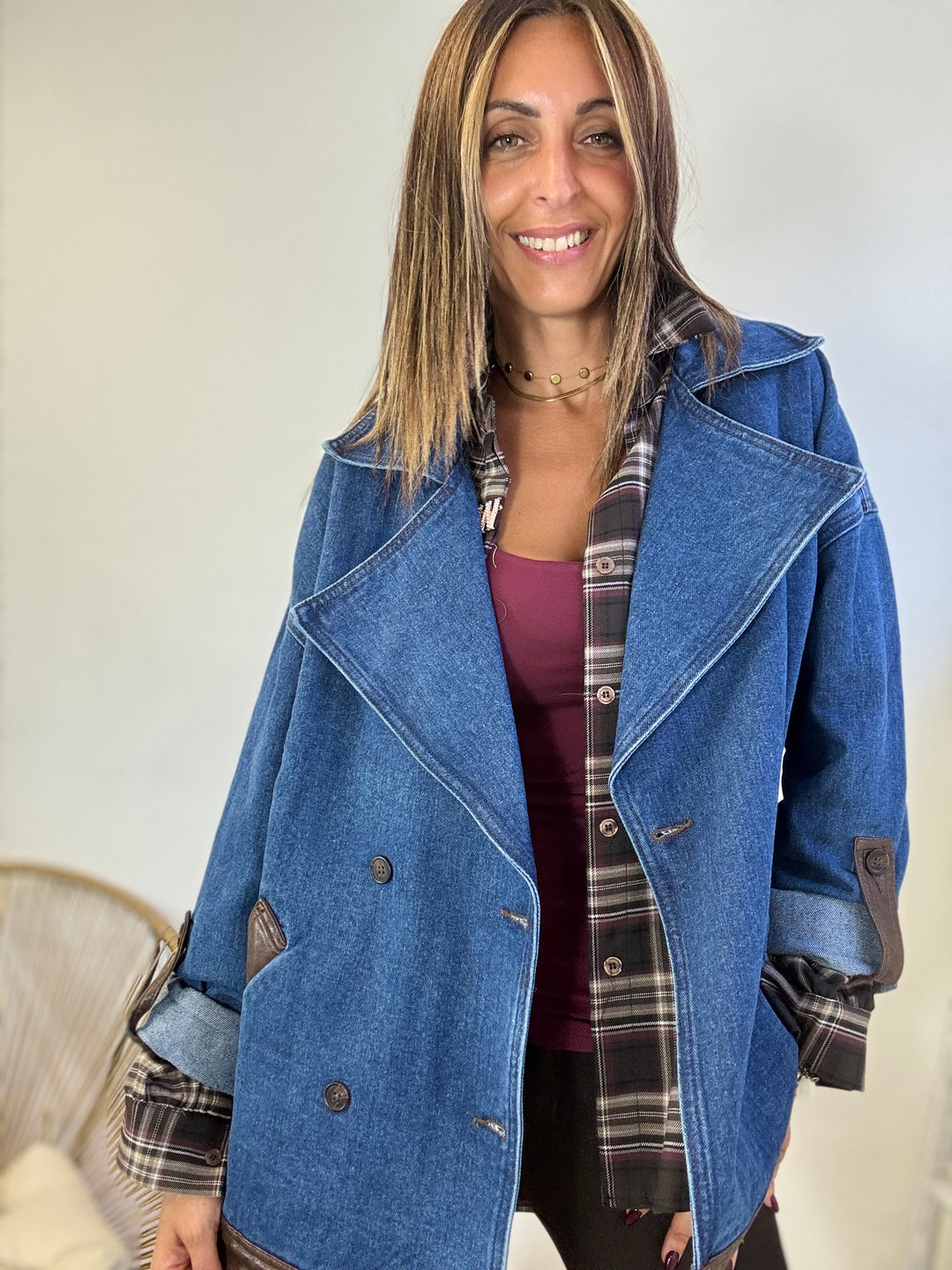Il blazer Denim profili ecopelle