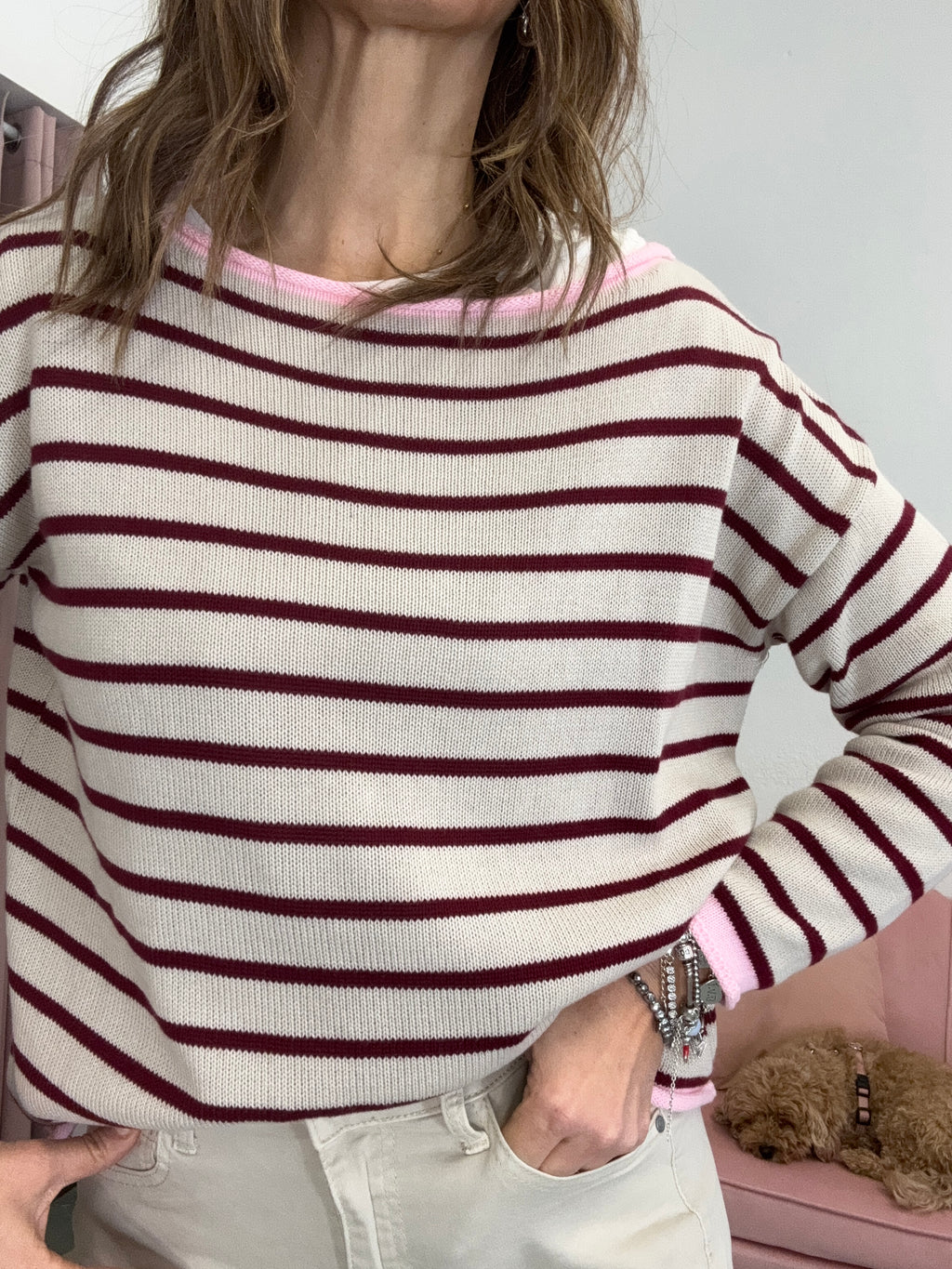 Pull cotone profilo rosa