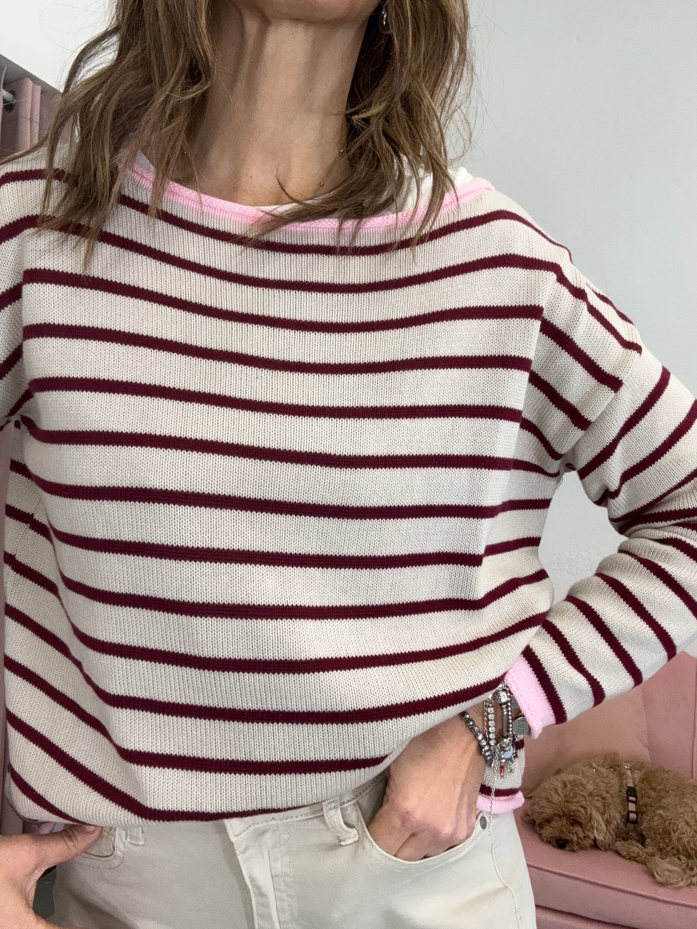 Pull cotone profilo rosa