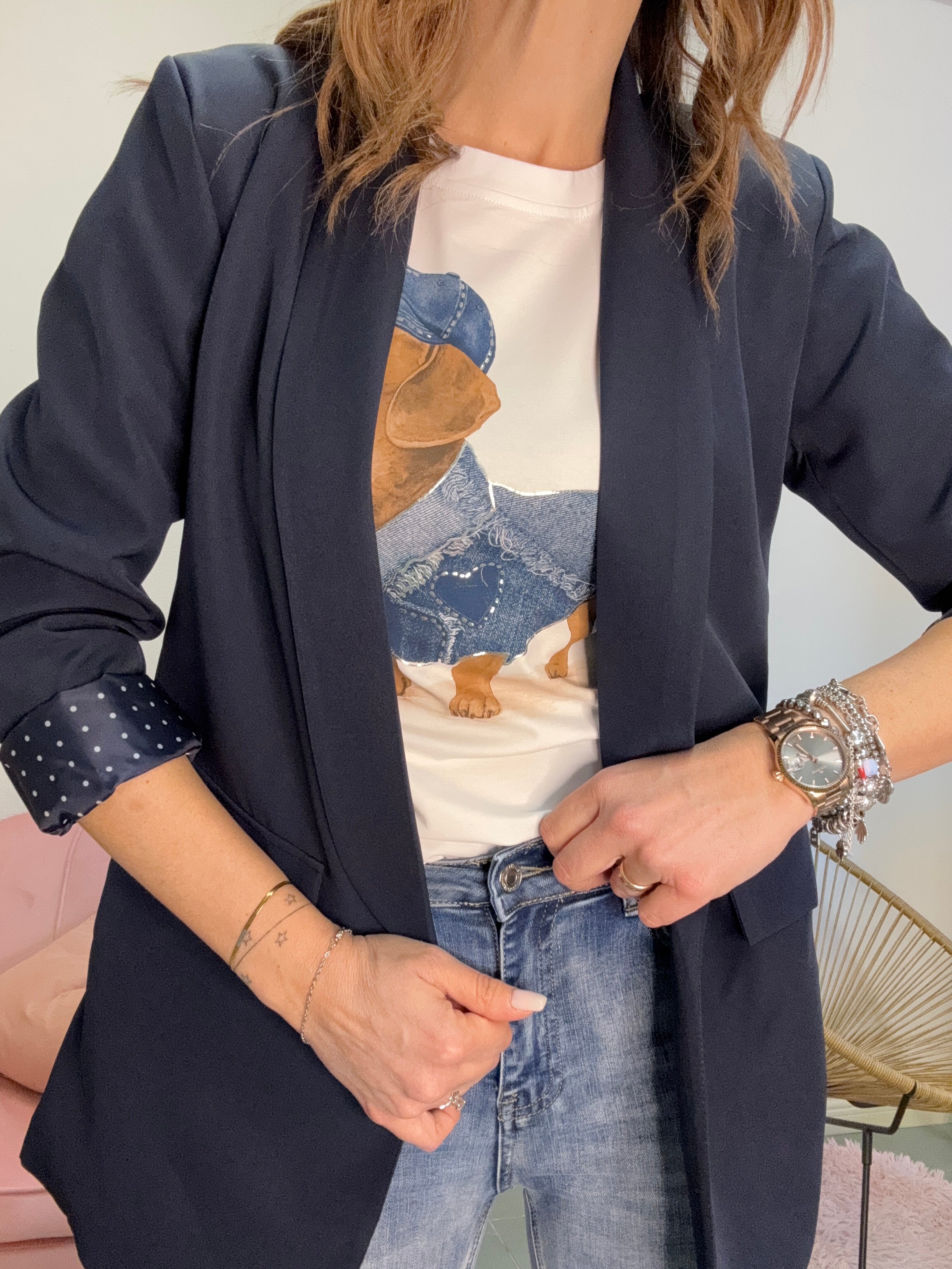 Il blazer con la fodera pois