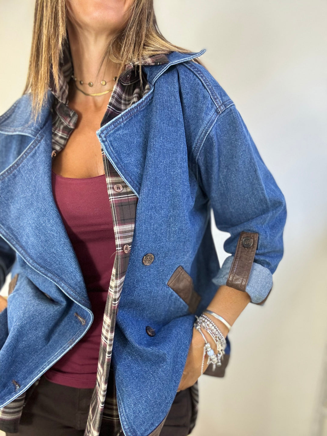 Il blazer Denim profili ecopelle