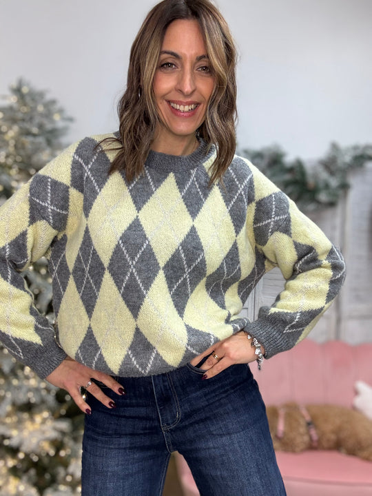 Pull Losanna grigio e giallo