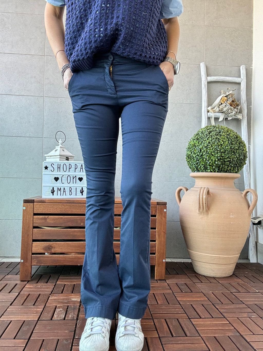 Pantalone chino in cotone ( blu e beige )