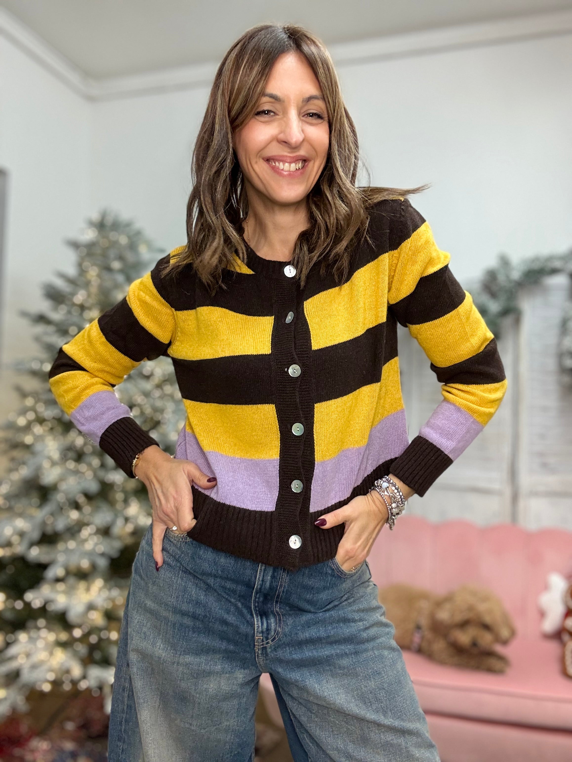 Il cardigan in misto cachemire rigato colorato