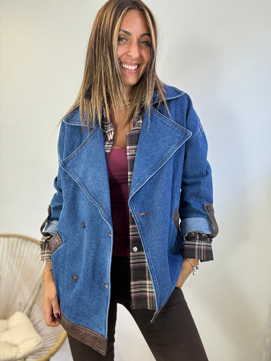 Il blazer Denim profili ecopelle