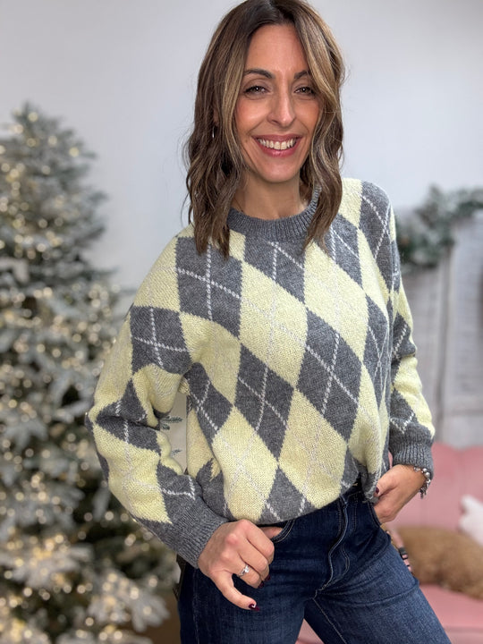 Pull Losanna grigio e giallo