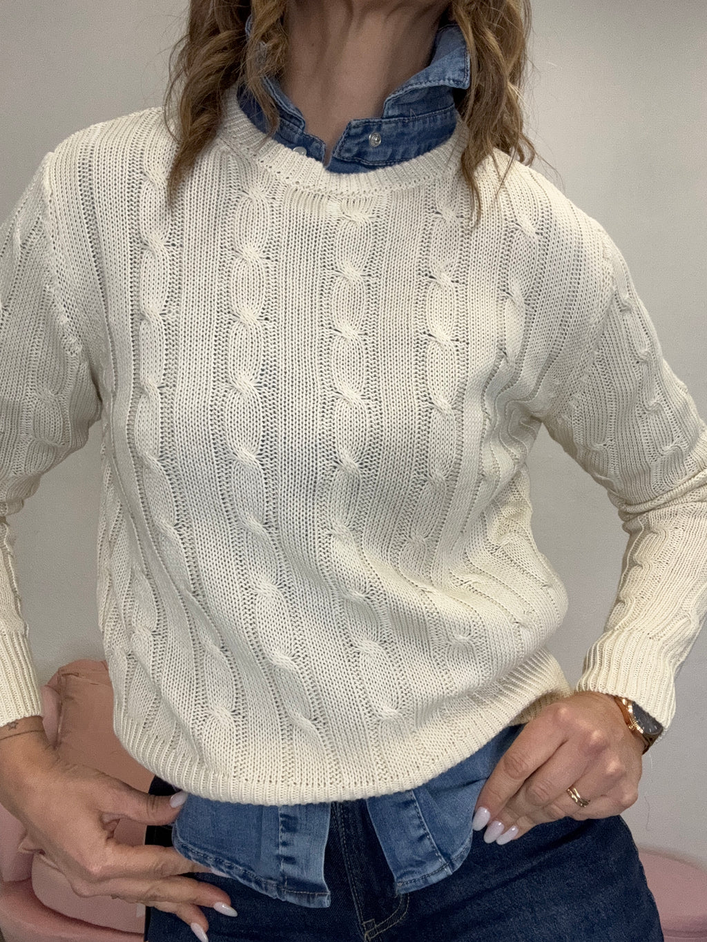 Pull in cotone con le trecce