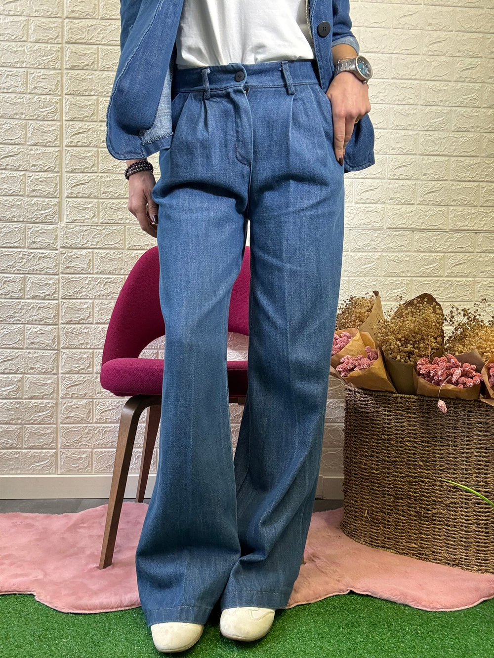 Nuovo jeans palazzo in tela denim