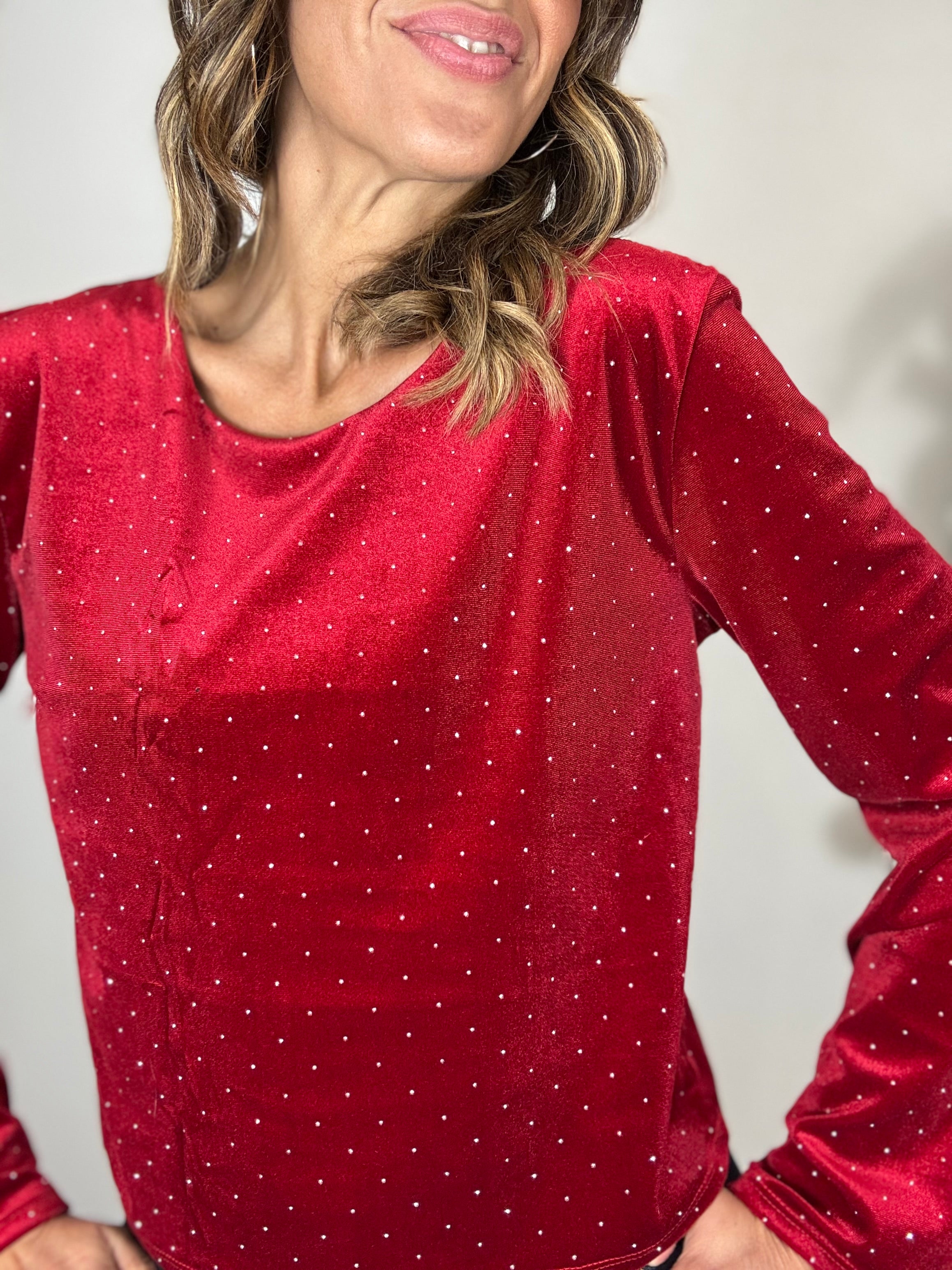 La camicia in velluto con gli strasse e il fiocco