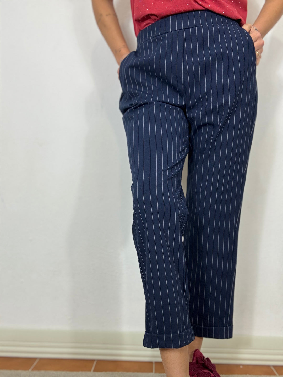 Pantalone cargo gessato