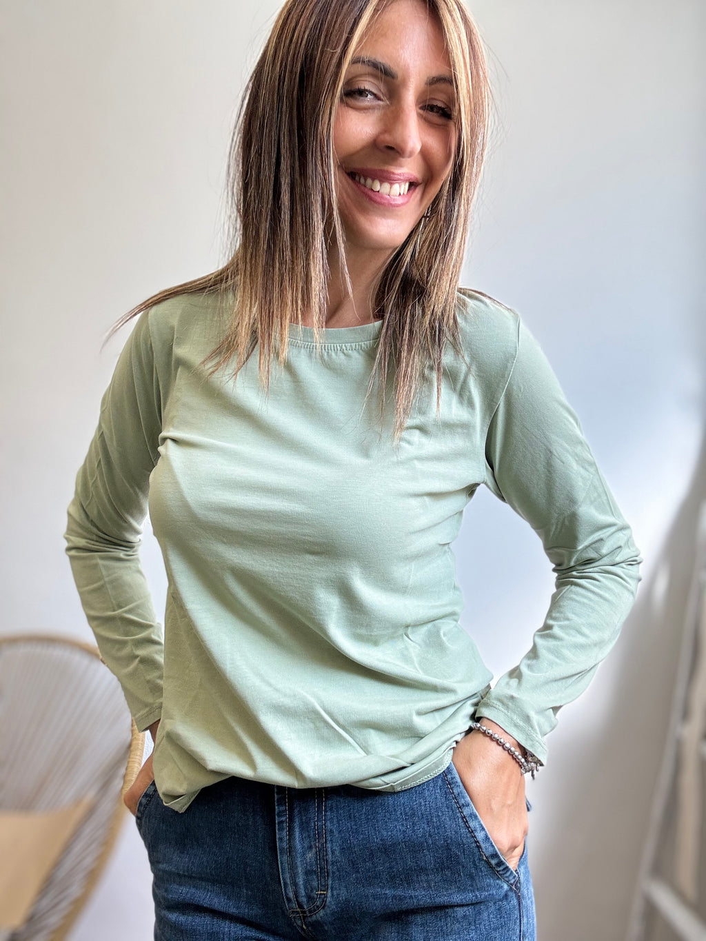 La t-shirt girocollo manica lunga