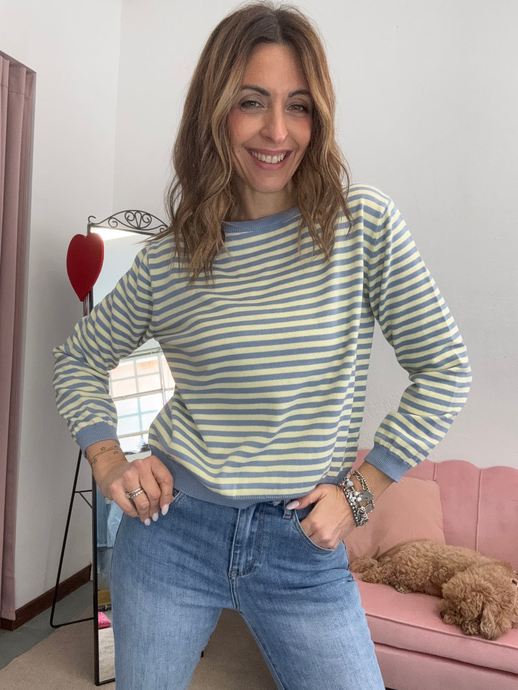 Il pull rigato cotonato