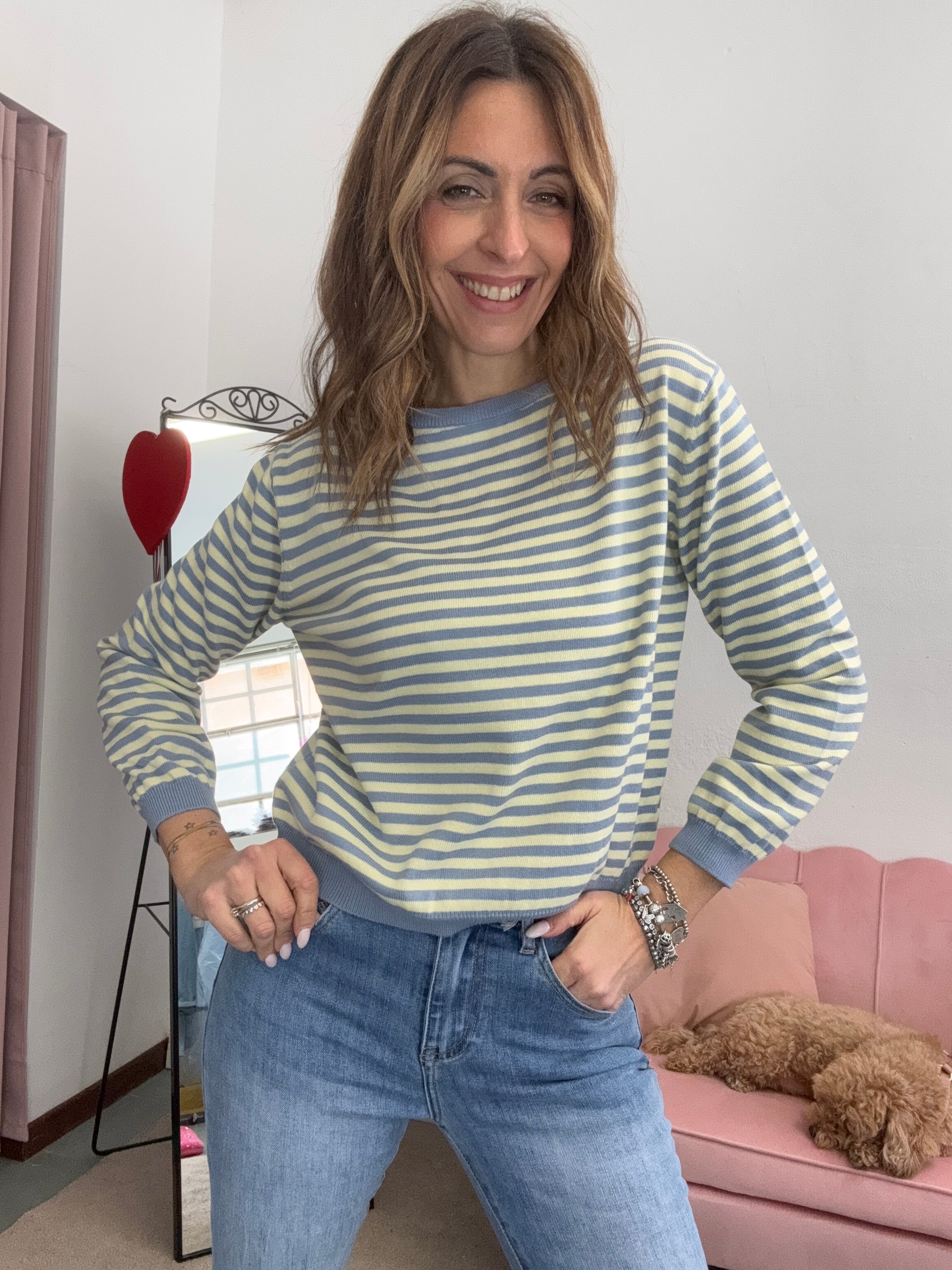 Il pull rigato cotonato