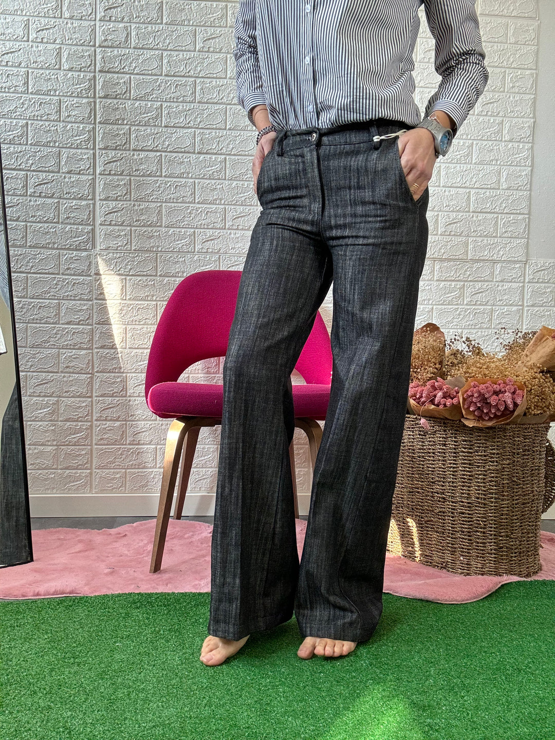 Pantalone palazzo tela denim nero