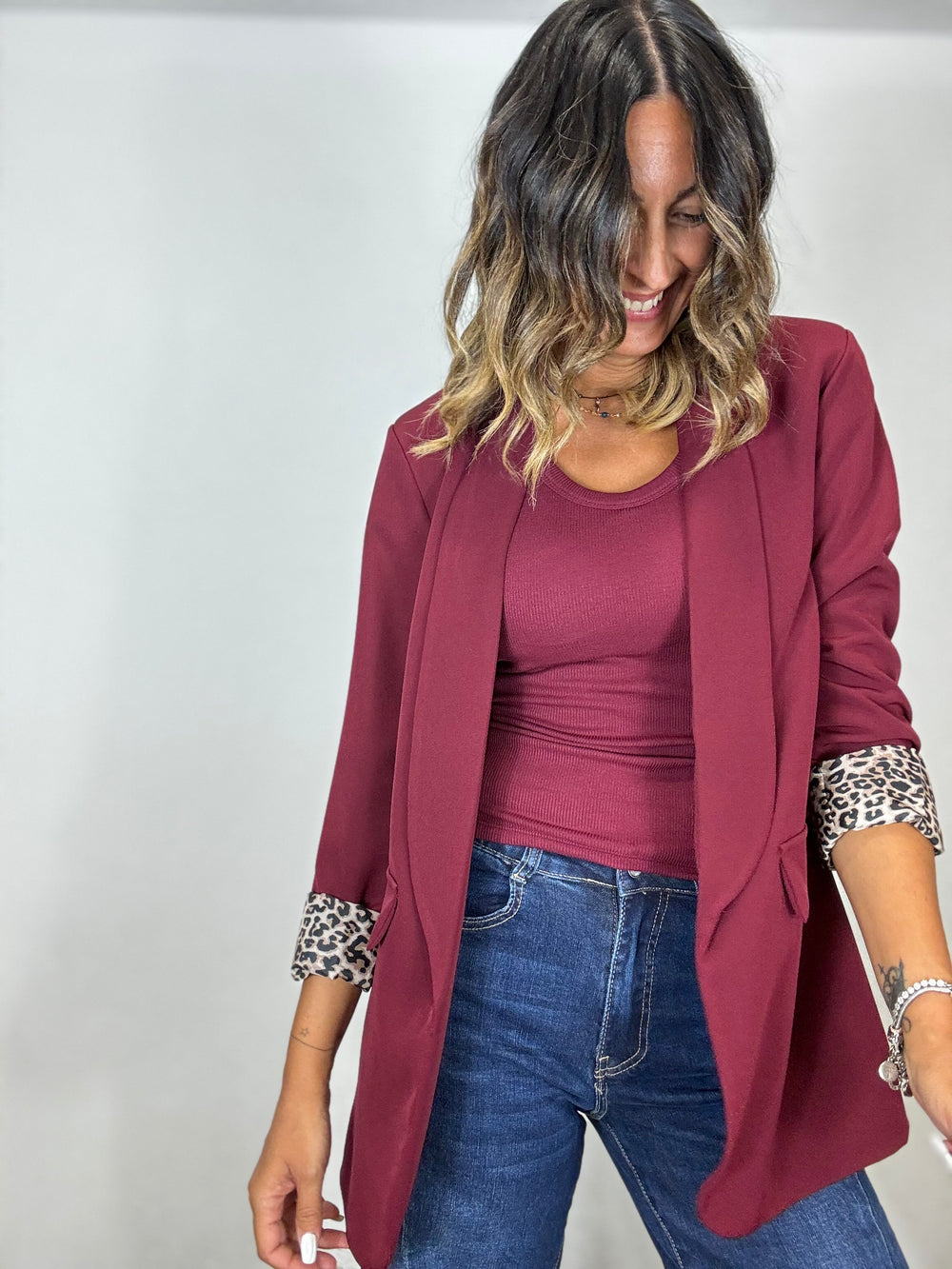 Blazer Nina ( nero/ bordeaux / panna e blu  ) con fodera animalier