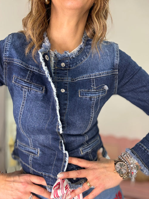 Giubbino in jeans con le frangette denim scuro