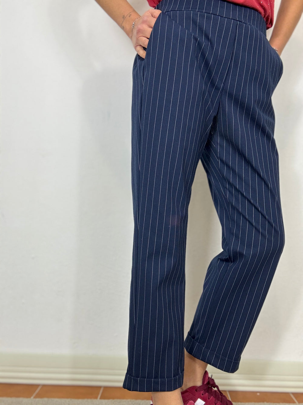 Pantalone cargo gessato