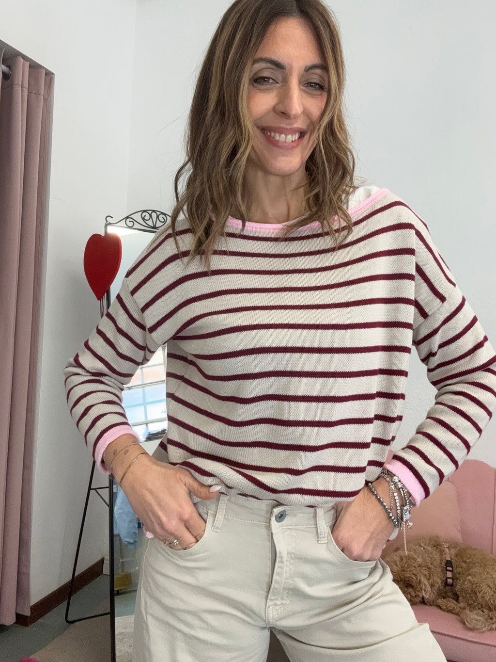 Pull cotone profilo rosa