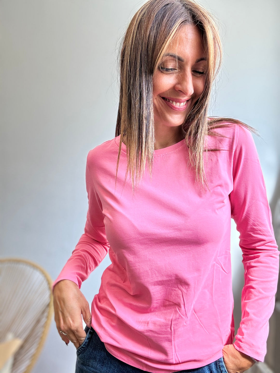 La t-shirt girocollo manica lunga