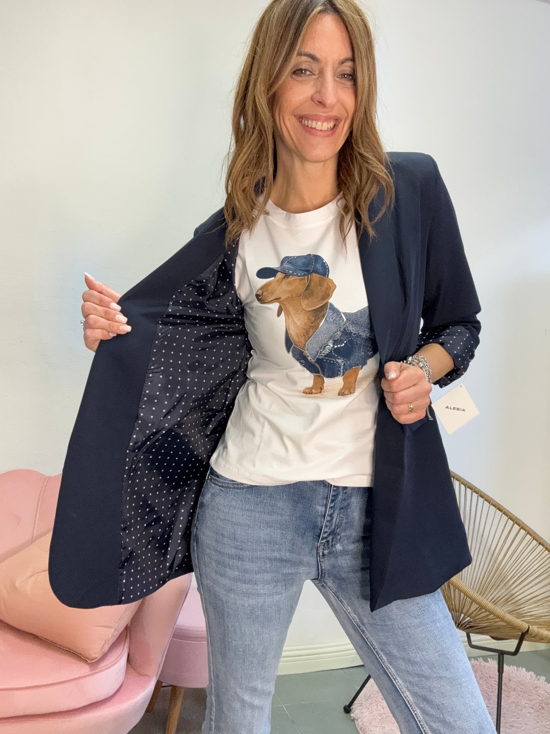 Il blazer con la fodera pois