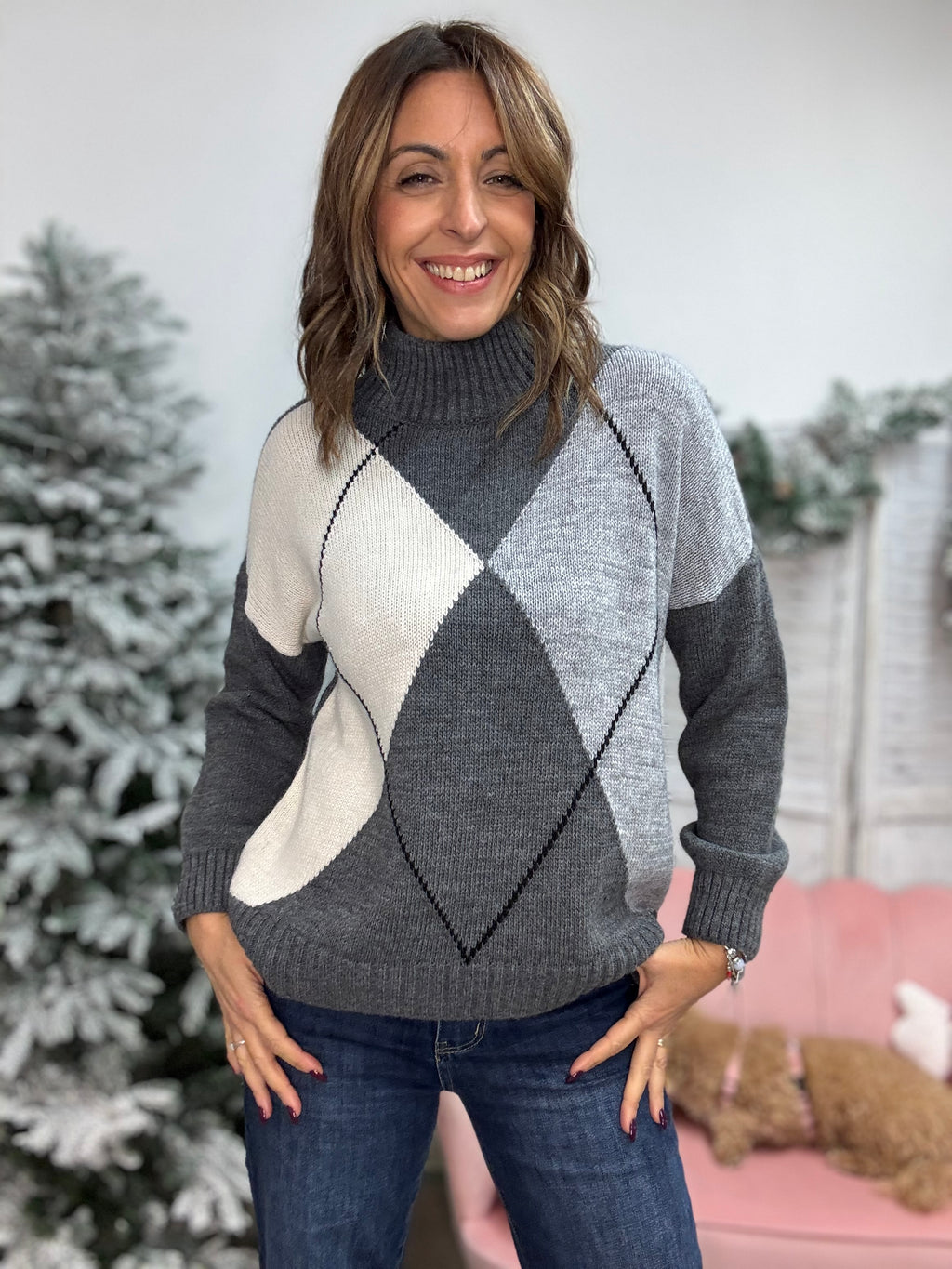 Il pull lungo coi rombi