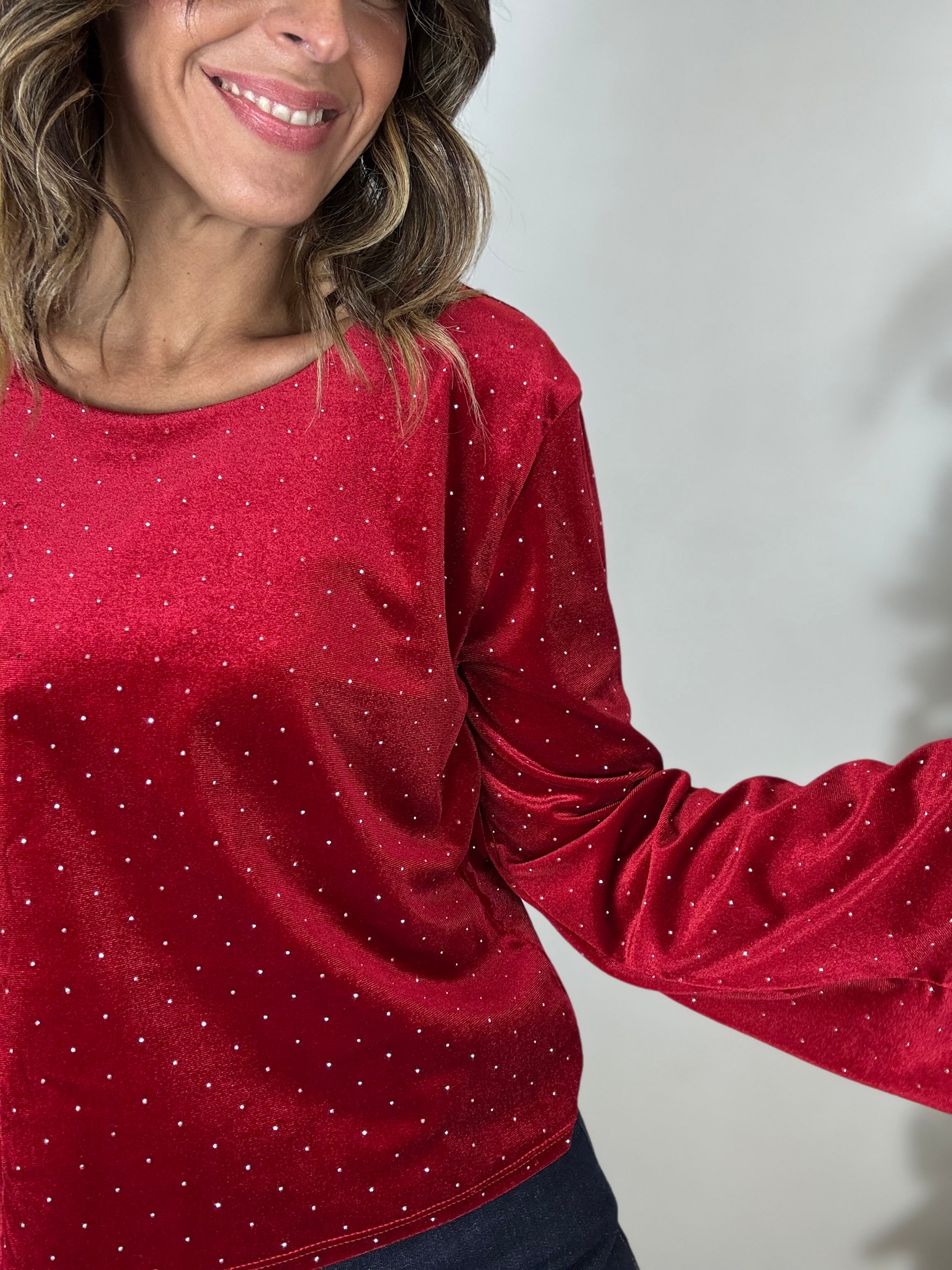 La camicia in velluto con gli strasse e il fiocco