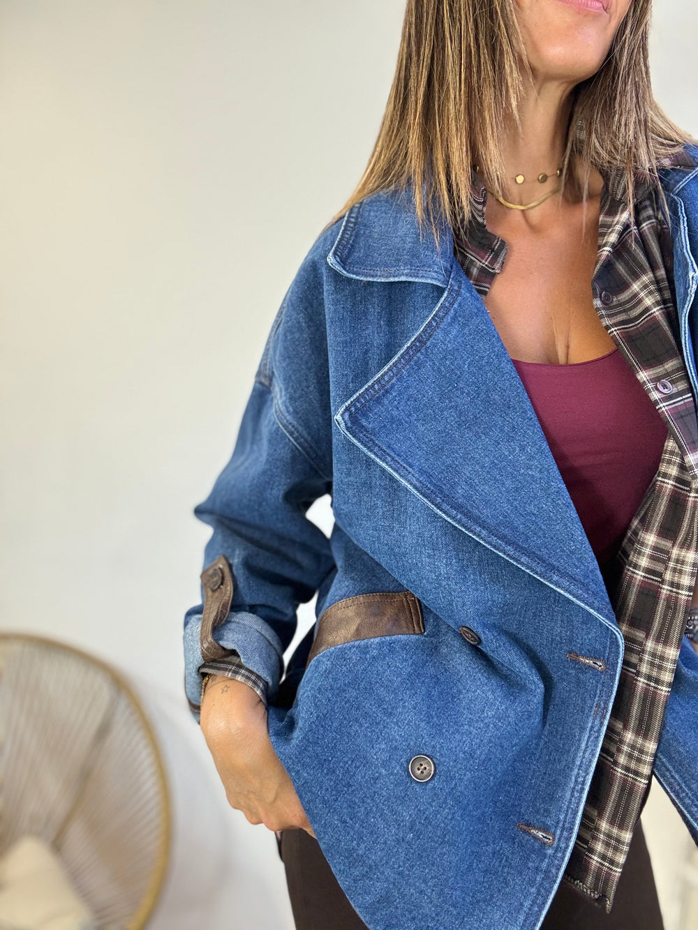 Il blazer Denim profili ecopelle