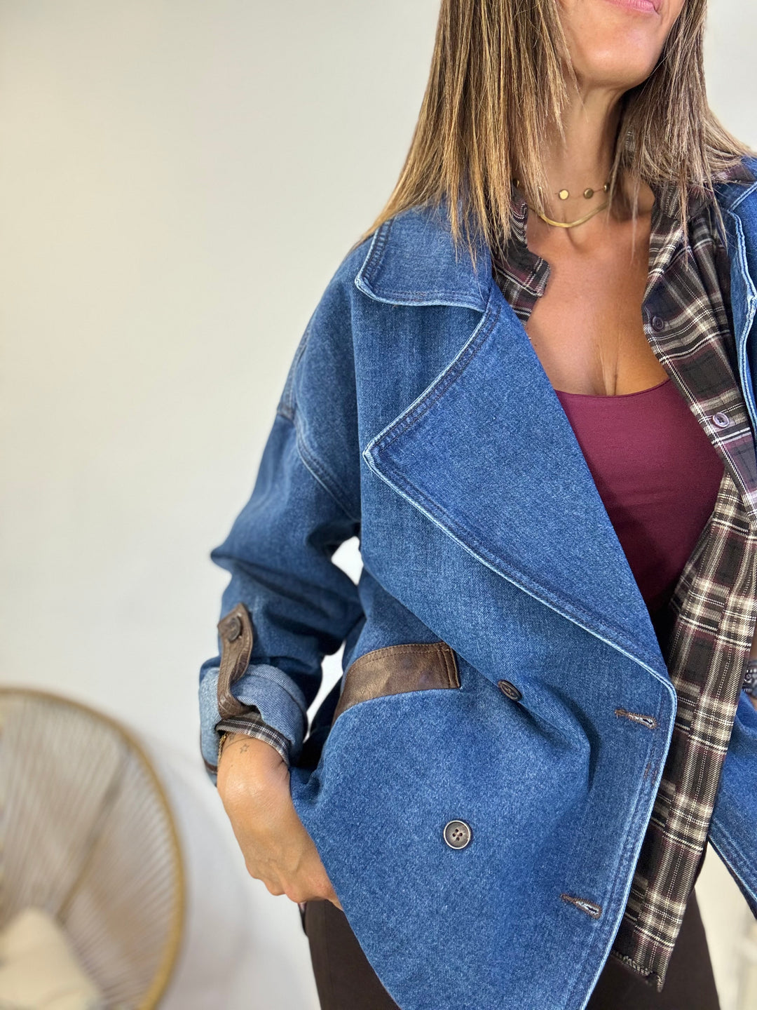 Il blazer Denim profili ecopelle
