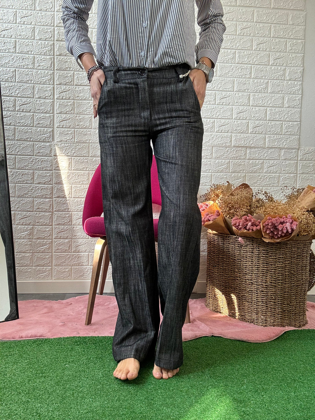 Pantalone palazzo tela denim nero