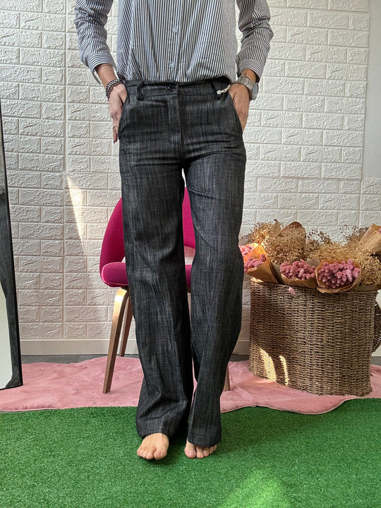 Pantalone palazzo tela denim nero