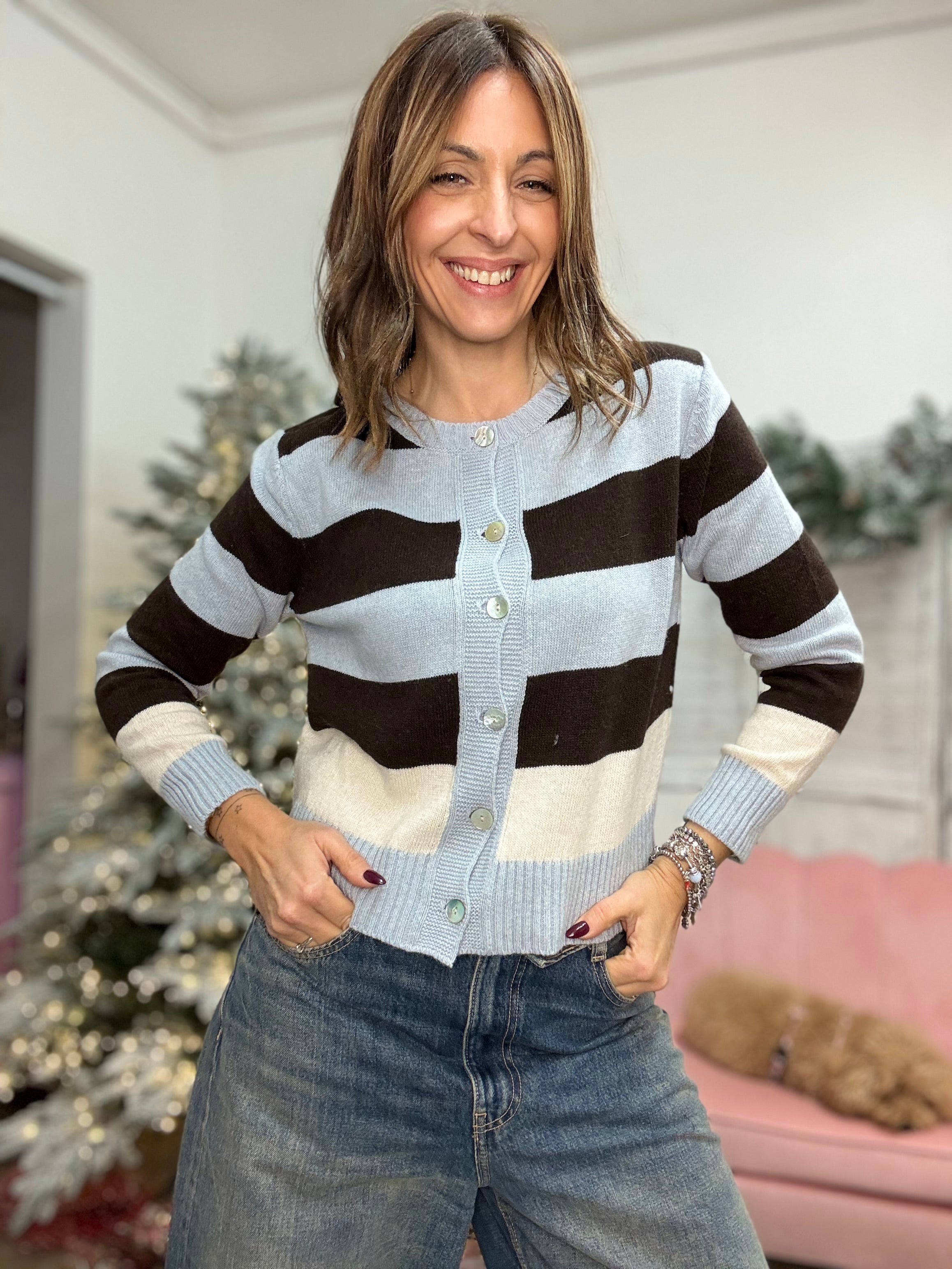 Il cardigan in misto cachemire rigato colorato